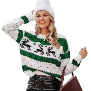 Simple Green and White Reindeer Sweater